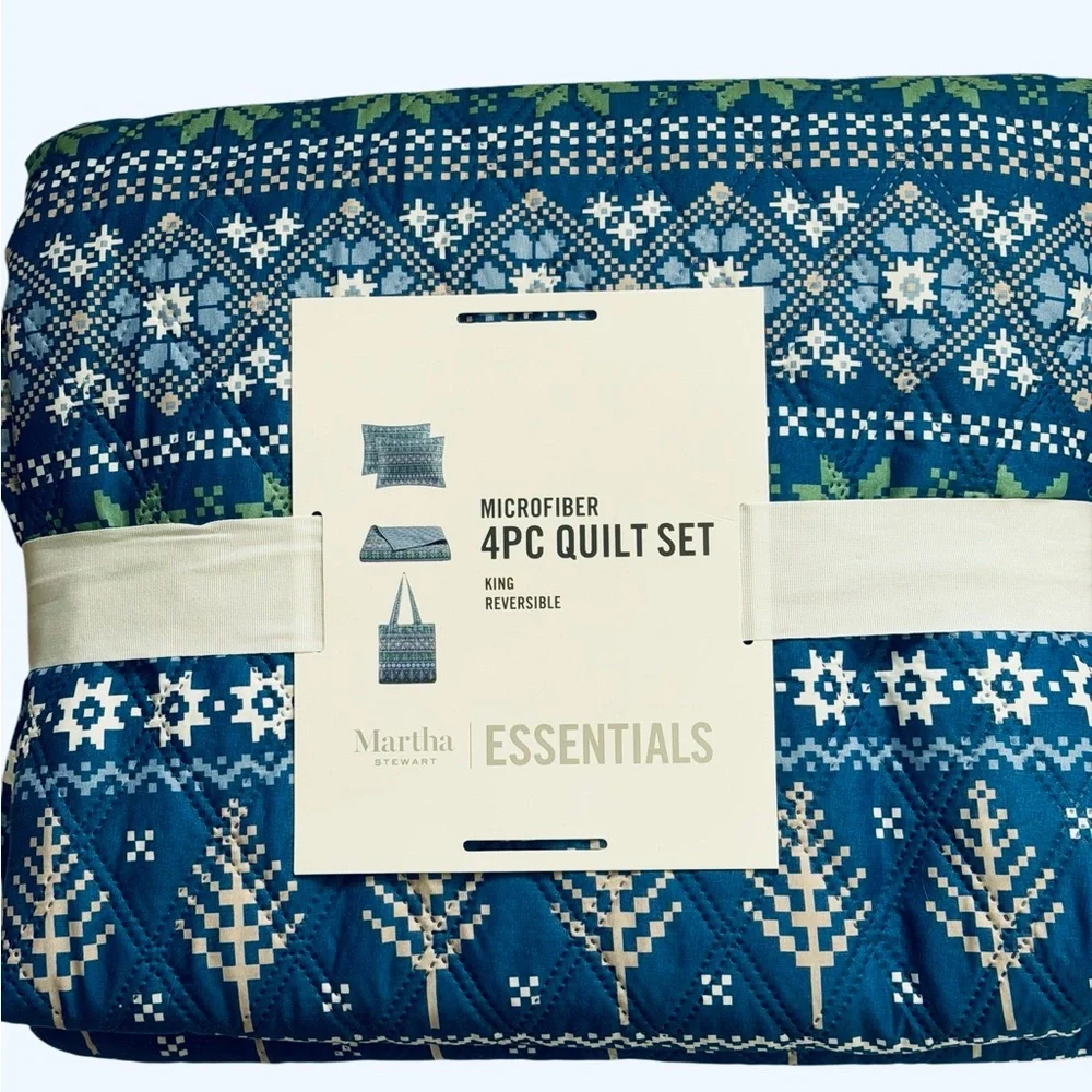 King 4-piece Blue Quilt Set Martha Stewart